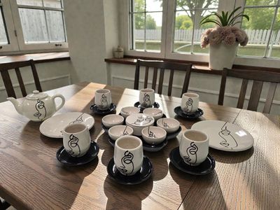 Set Colazione e Tè Completo "Face Art" - 25 Pezzi in Ceramica  Artigianale, Fatto a Mano