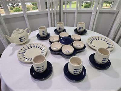 Set Colazione e Tè Completo "Fish" - 25 Pezzi in Ceramica Artigianale, Fatto a Mano