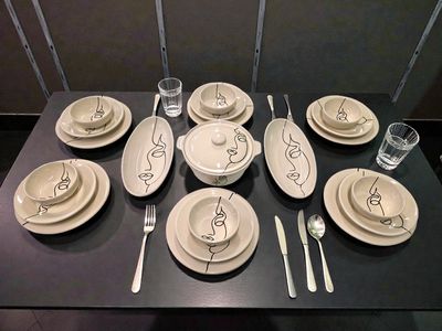 Servizio da Tavola Completo 22 Pezzi in Ceramica Rossa Artigianale - Face Art