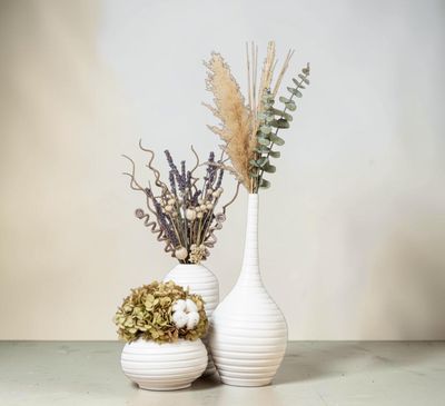 Set 3 Vasi Decorativi Bianchi in Ceramica - Trio Artigianale Moderno Set 3 Vasi Decorativi Bianchi in Ceramica - Trio Artigianale Moderno