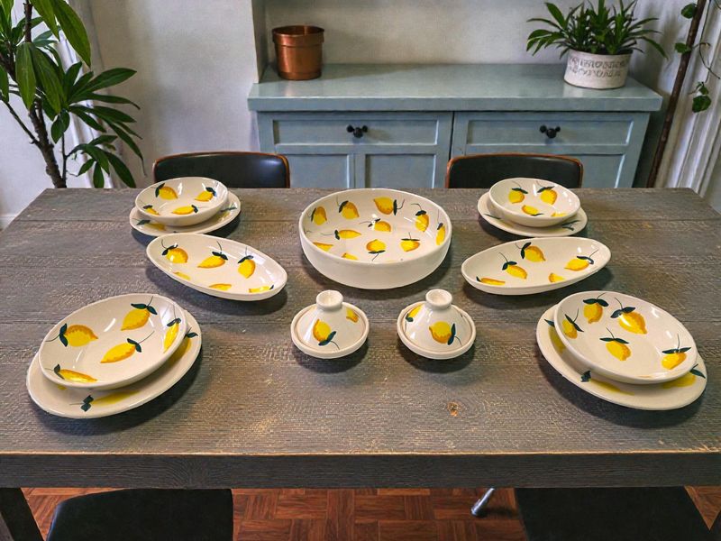 Servizio Piatti in Ceramica "Decoro Limoni" - Set Completo Artigianale