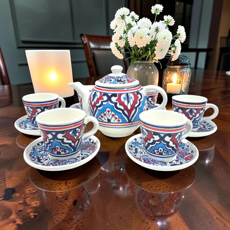 Set Tazze e Teiera "Lilia" (14 Pezzi) | Ceramica Artigianale