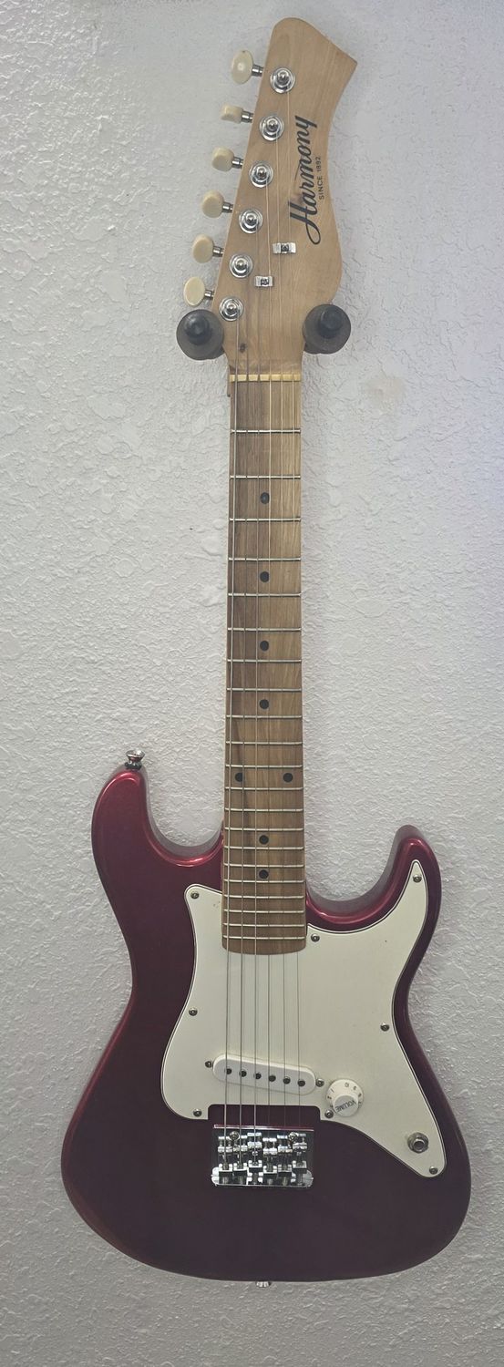 Harmony H80 Vintage 1990's Mini Strat Style Electric Guitar - Candy Apple Red