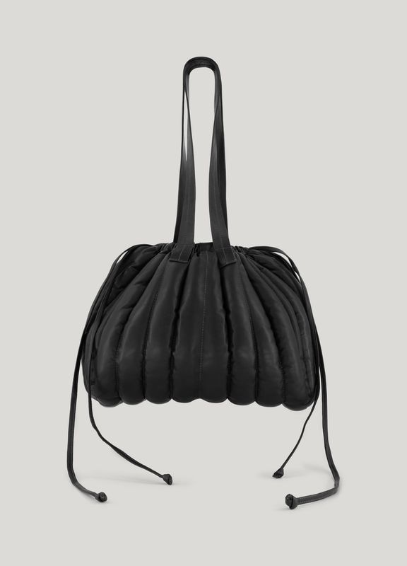 Leather puff bag - Zwart