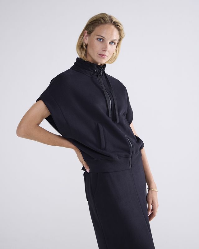 Zip Sweat-Top  Brushed Back - Black