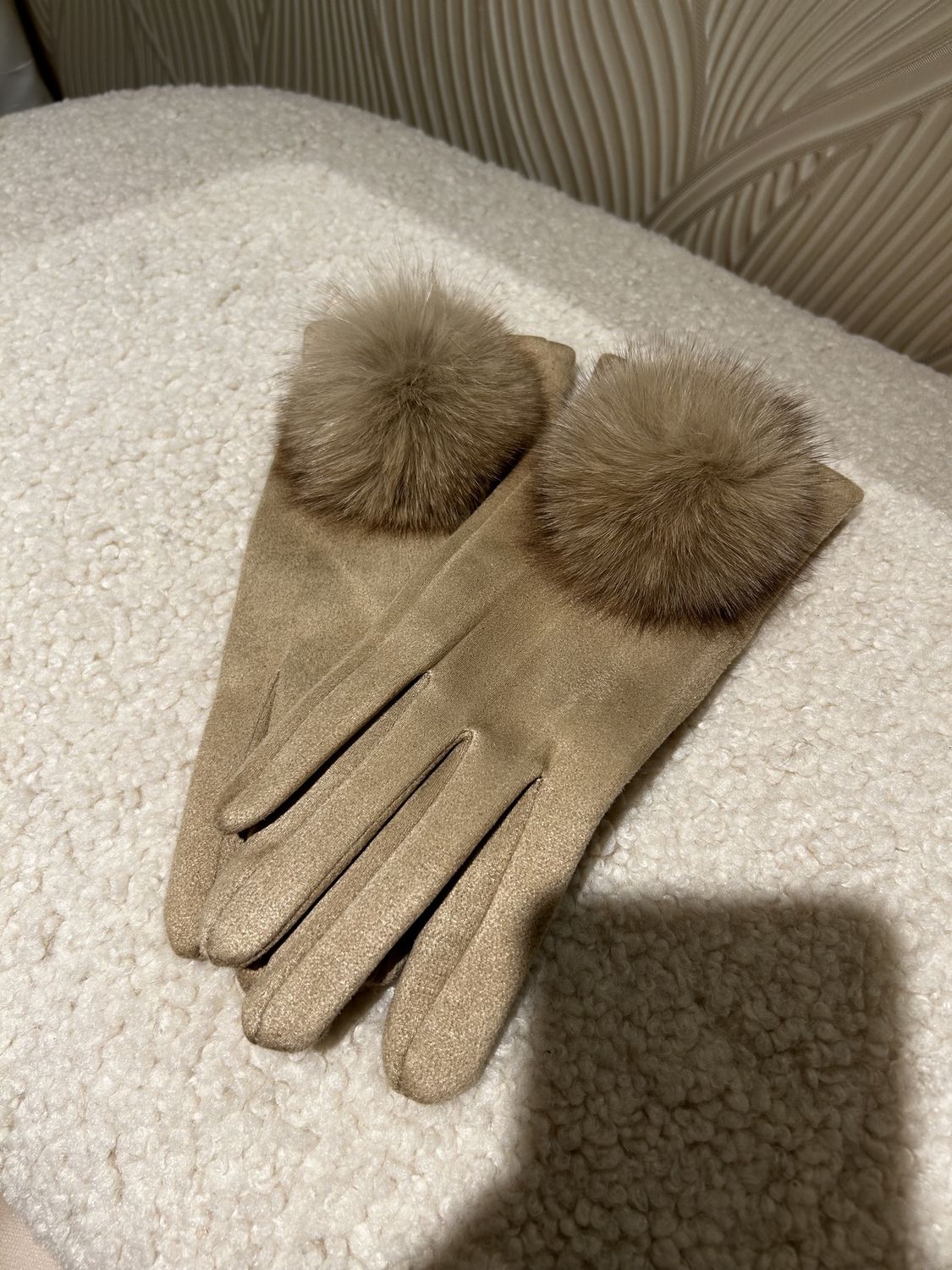 Handschoenen Daimlook met Ponpon - Beige