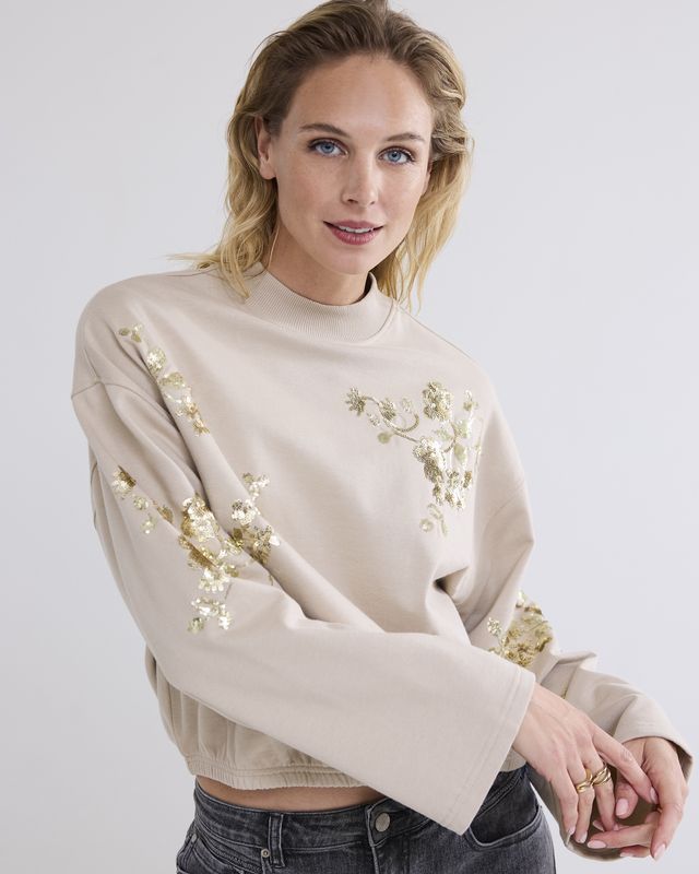 Cropped Embellished Sweater - Cashmere