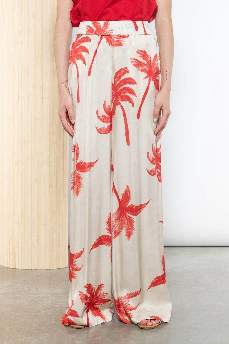 Satijnen Geprinte Broek - Rosso