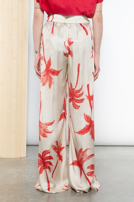 Satijnen Geprinte Broek - Rosso