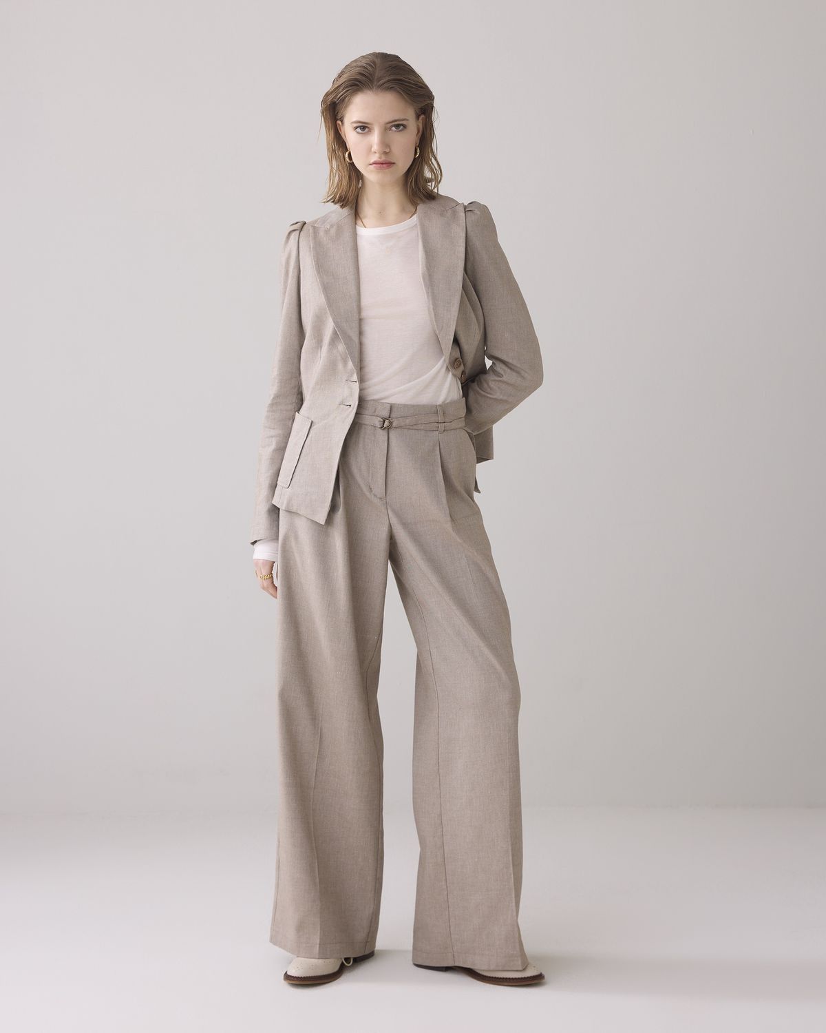 Trousers Wide Linen Blend Twill