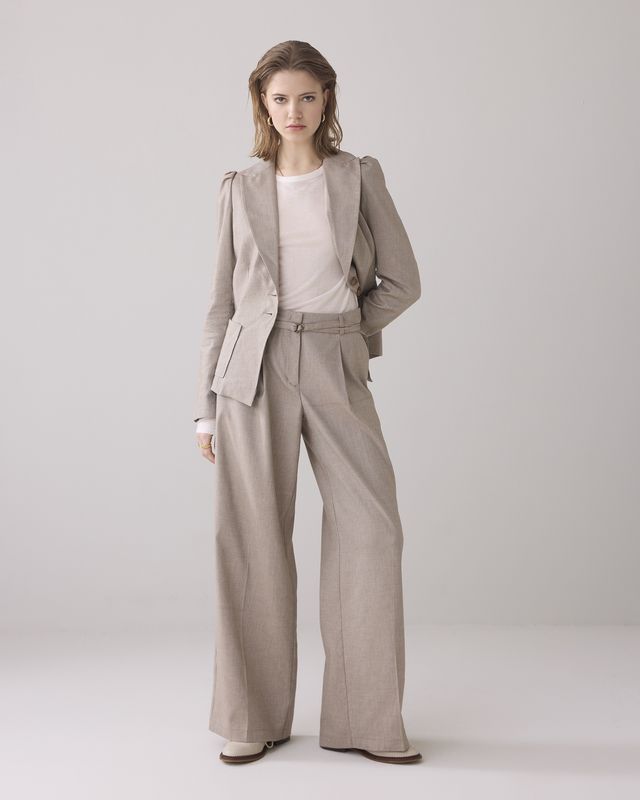 Trousers Wide Linen Blend Twill