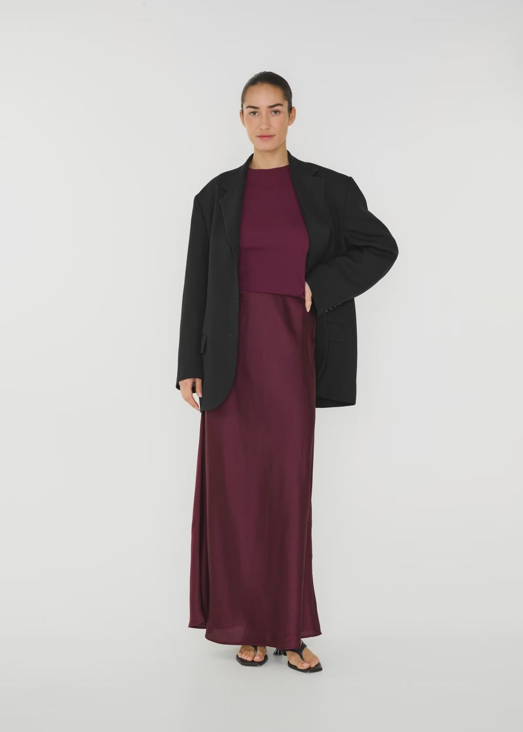 Maxi Satin  Skirt  Eve&#39;CL - Burgundy