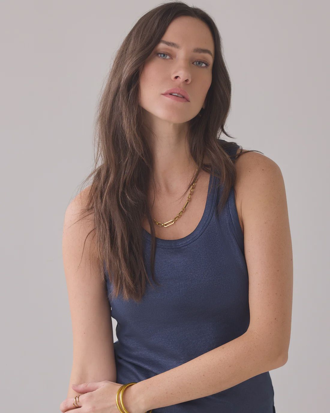 Tanktop Van Stretch Ribstof - Navy Noir