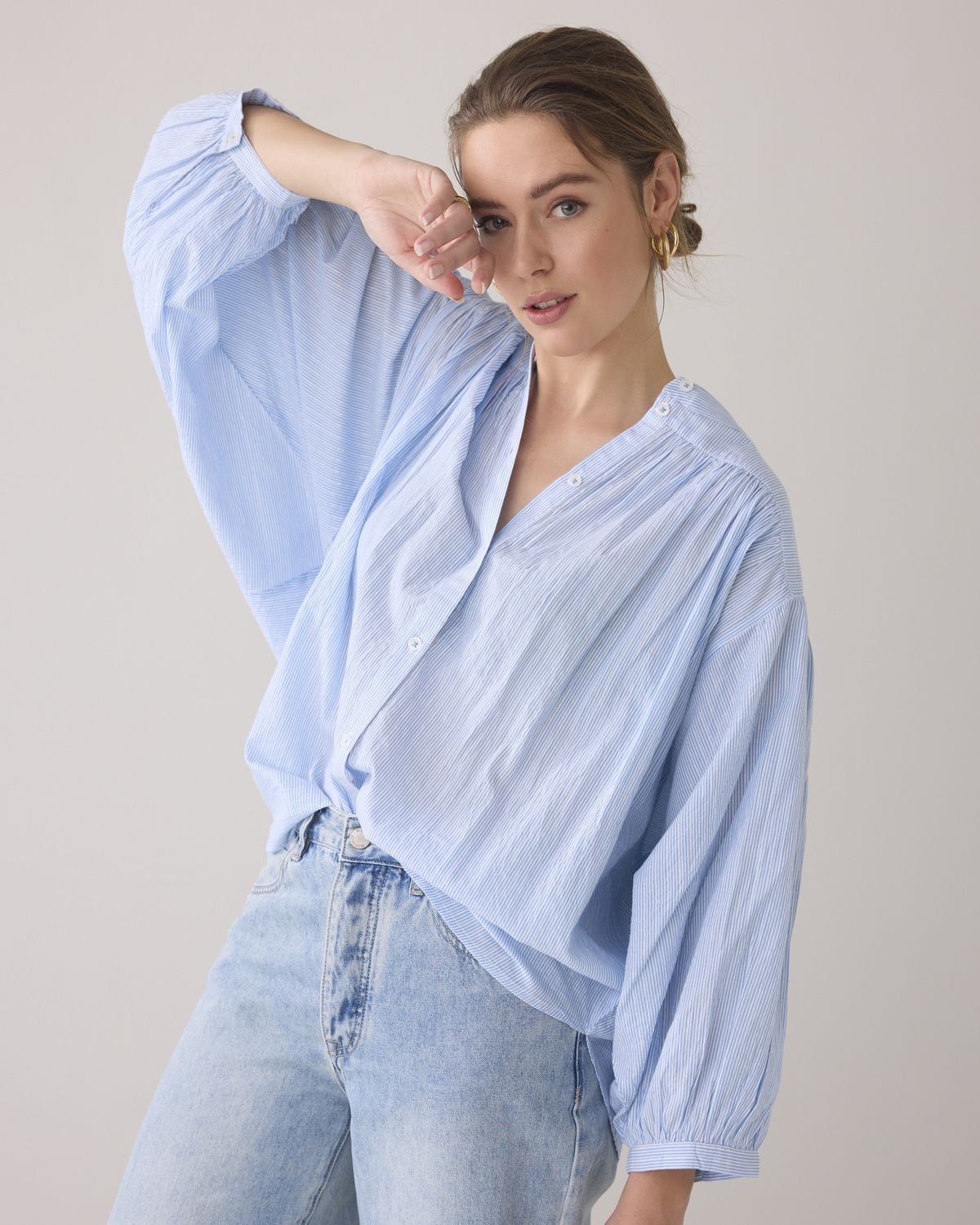 Oversized Blouse Micro Stripe - Powder Blue