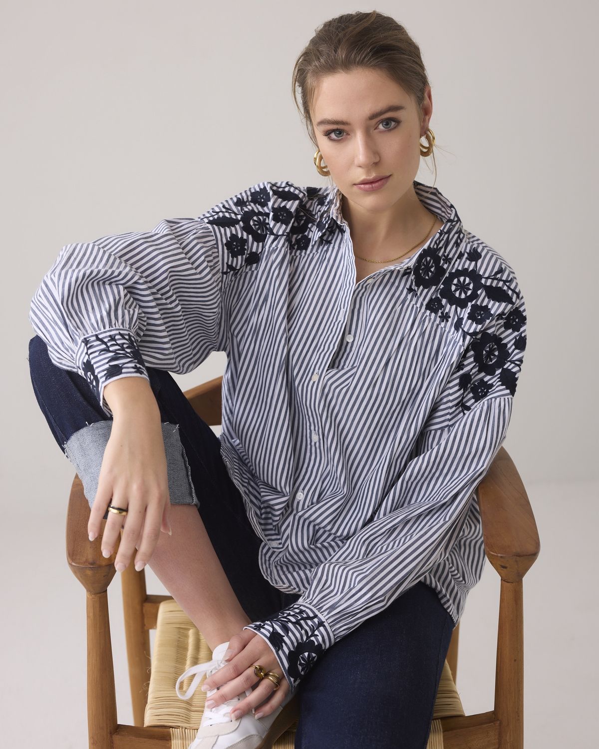 Longsleeve Blouse Stripe Cotton - Navynoir