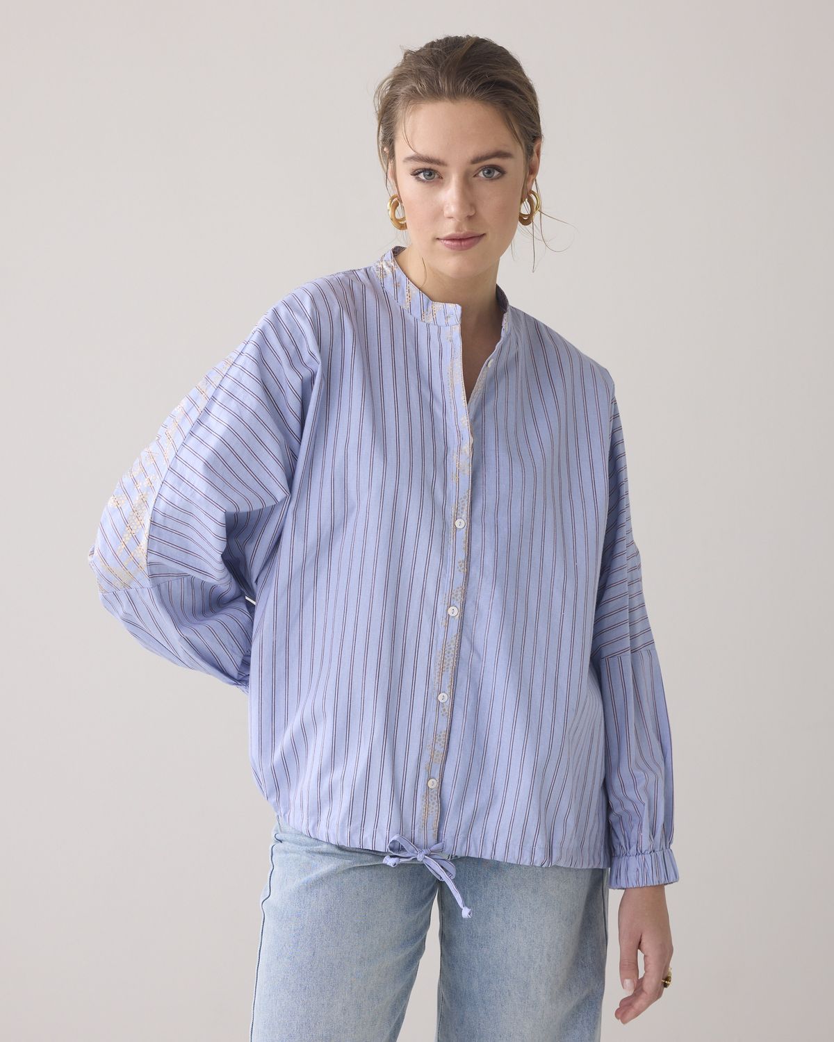 Longsleeve Blouse Gold Foild Stripe - Powder Blue