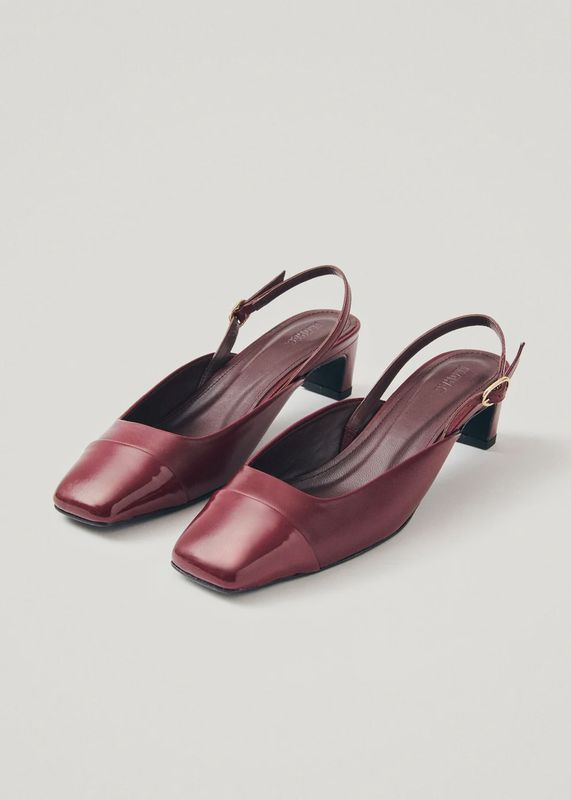 Leather Slingback Pumps - Burgundy
