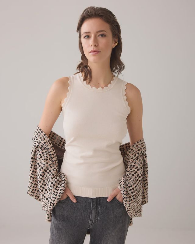Singlet met schulpdetails - Ivory