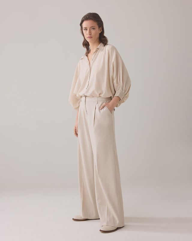 Blouse met Vleermuismouw - Pebble Beige