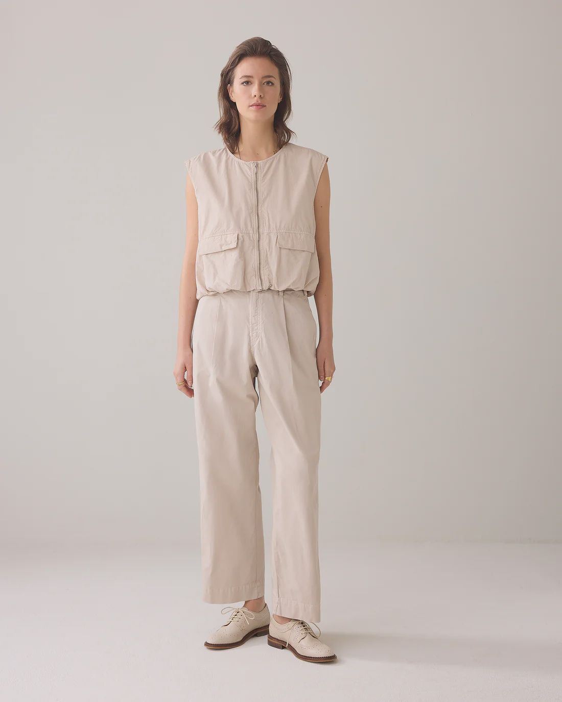 Mouwloos Bomber Jacket - Pebble Beige