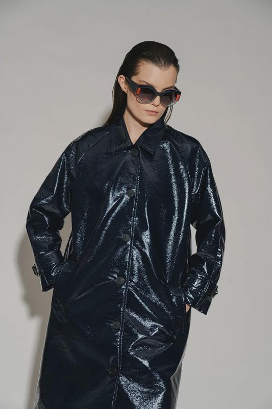 Coat Midi Cracquelé - Navy