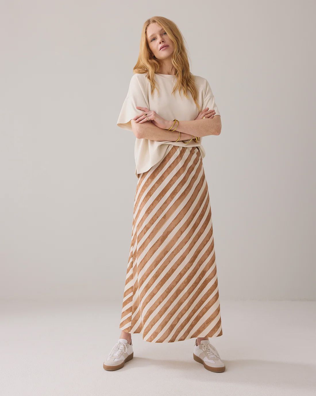 Enkellange Rok Linnenblend - Bruin