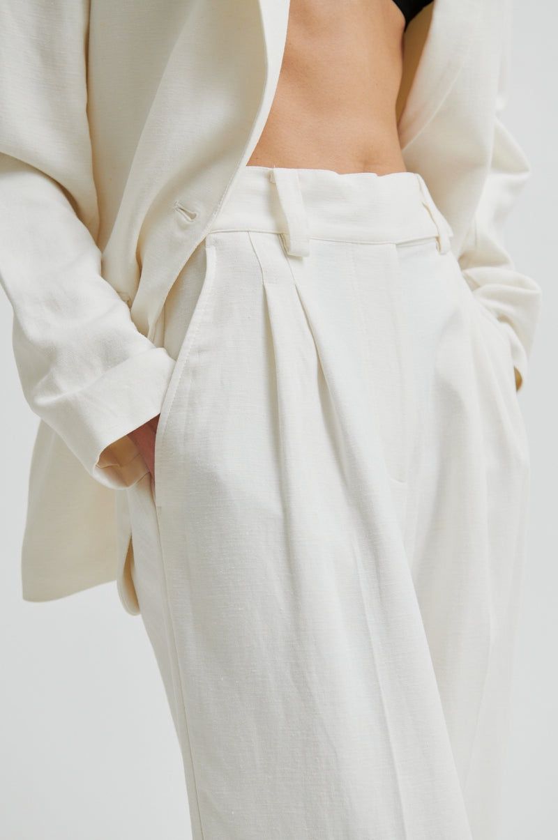 Lino Trousers - White Alyssum