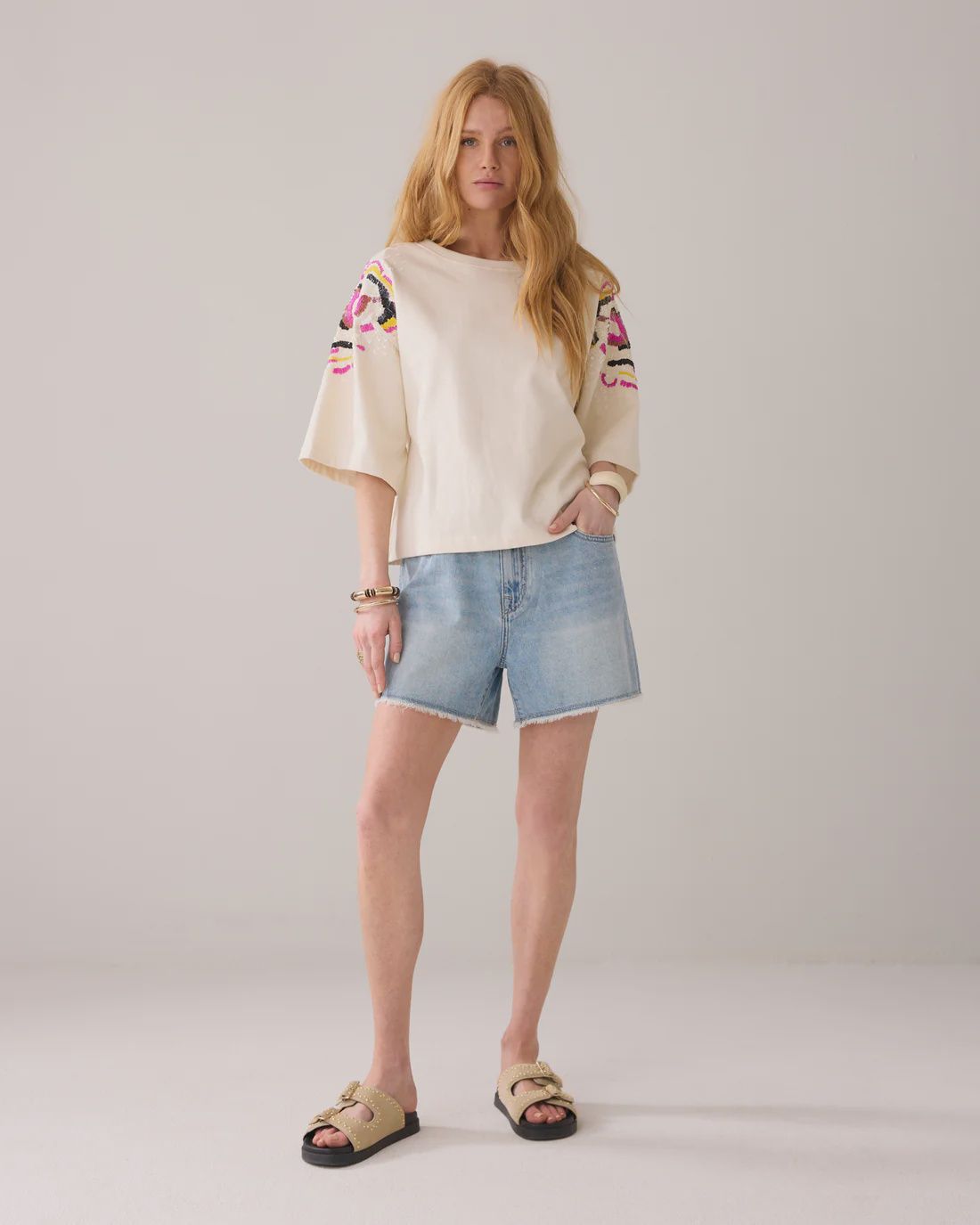Handgeborduurde Boxy Sweater - Ivory