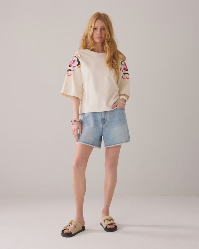 Handgeborduurde Boxy Sweater - Ivory
