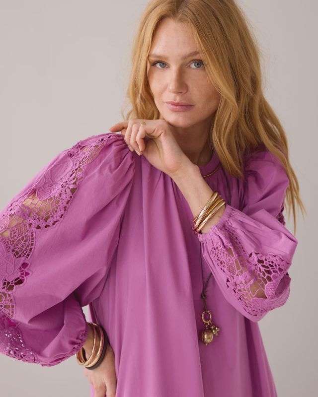 Feminin jurk met borduur - Paars