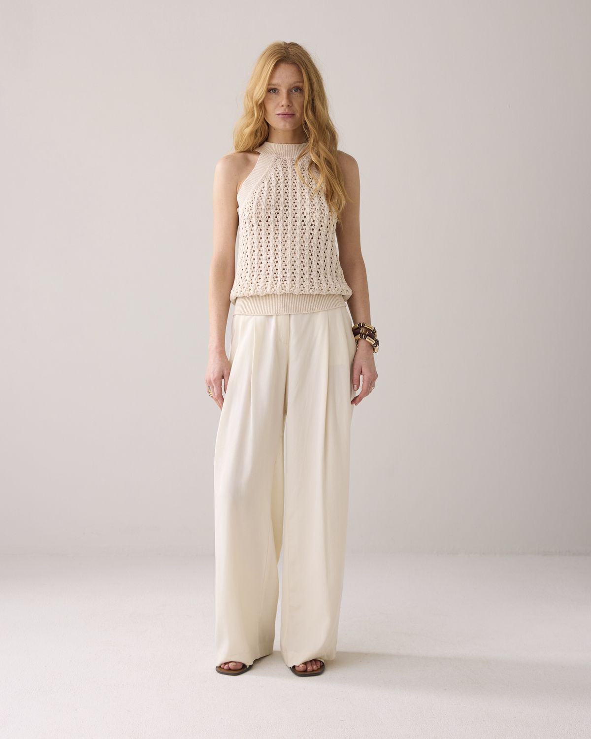 Halter Top Fancy Cotton Ajour Knit - Ivory