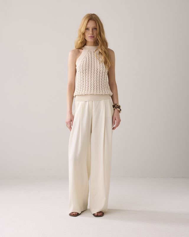 Halter Top Fancy Cotton Ajour Knit - Ivory