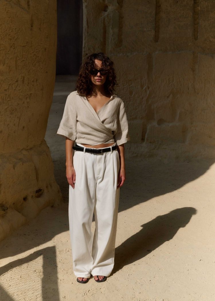 Nyla’CL Linen Blend Wrap Shirt - Sand Melee