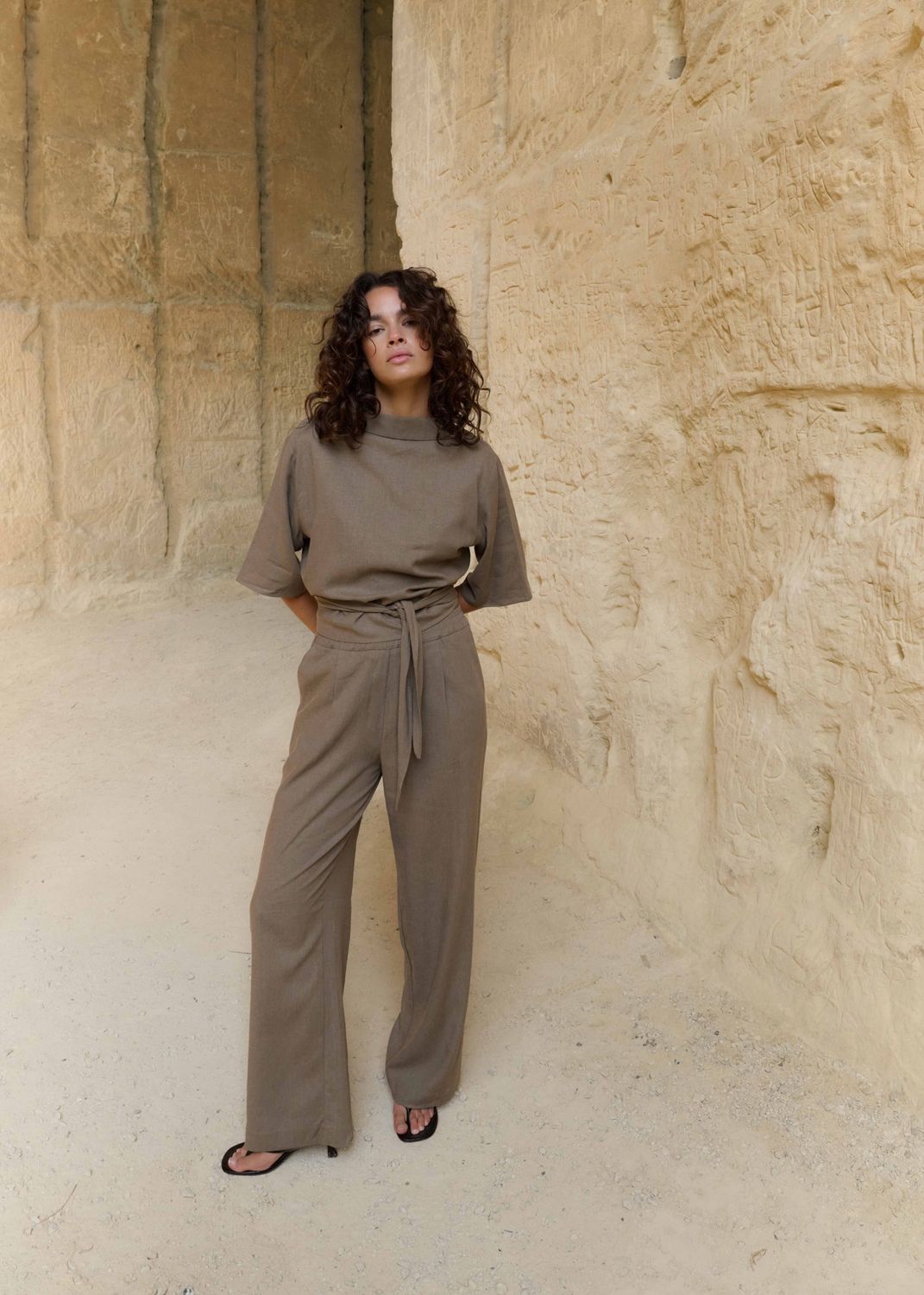 Nyla&#39;CL Linen Blend Wrap Shirt - Cacao
