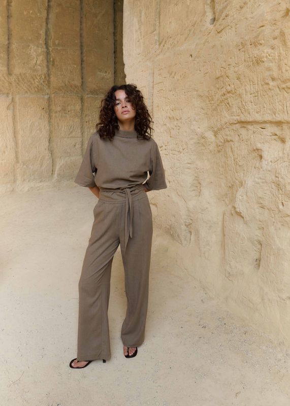 Nyla&#39;CL Linen Blend Wrap Shirt - Cacao