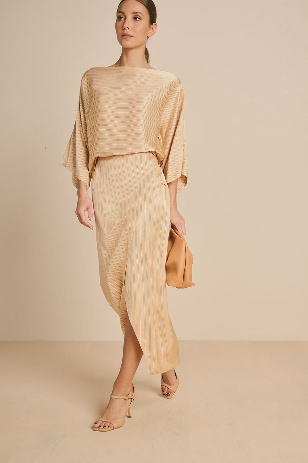Skirt Agadir Long Viscose Stripe - Apricot