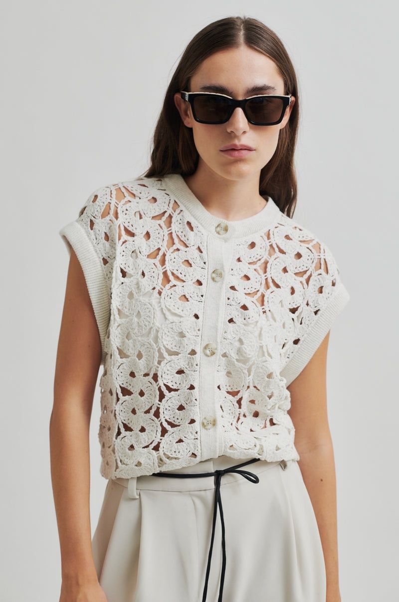 Coralie Knit Vest - Light Grey Melange