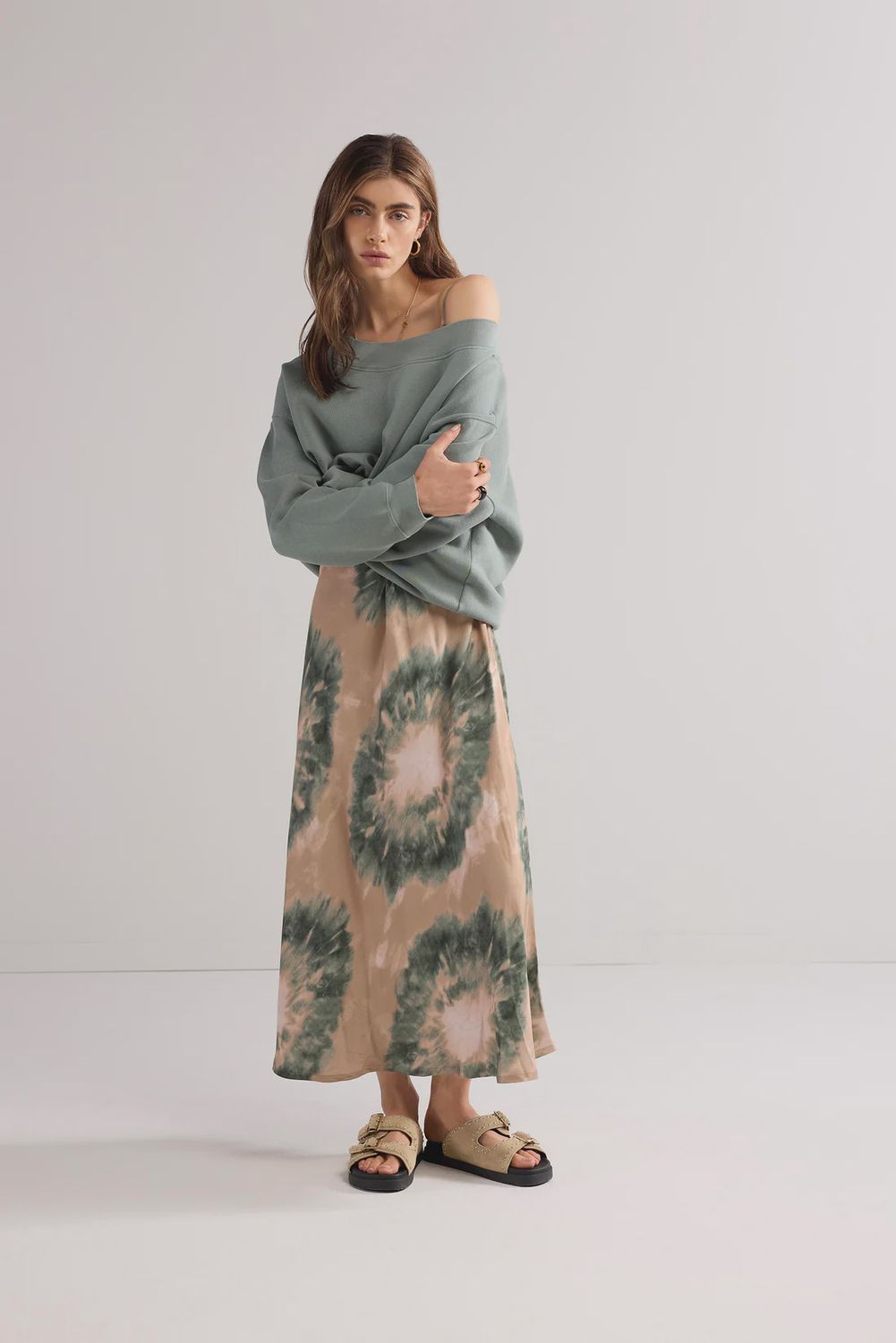 Off Shoulder Sweatshirt - Sea Glass