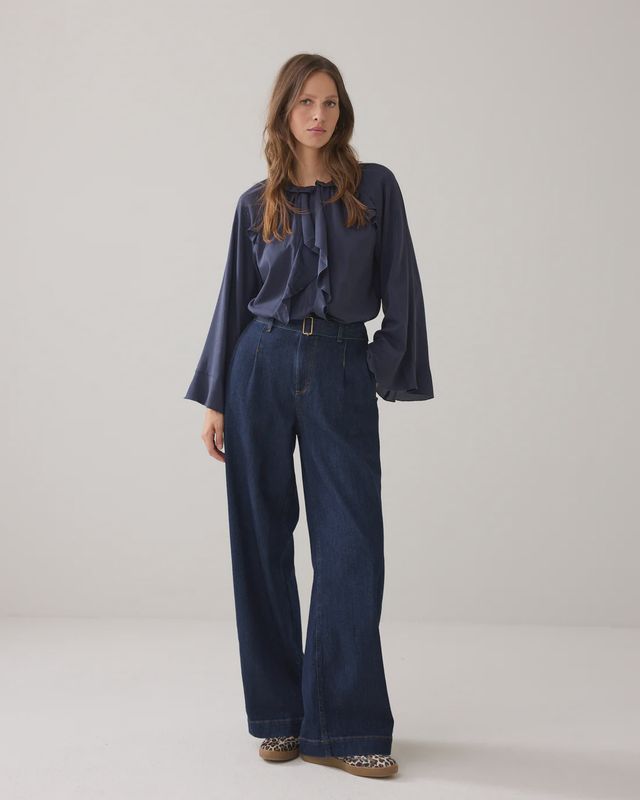 Top Ruffles Cotton - Midnight Blue