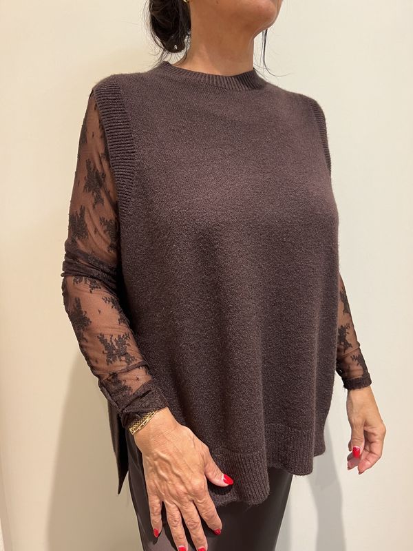 Transparante Top Bloemenprint - Cioccolato