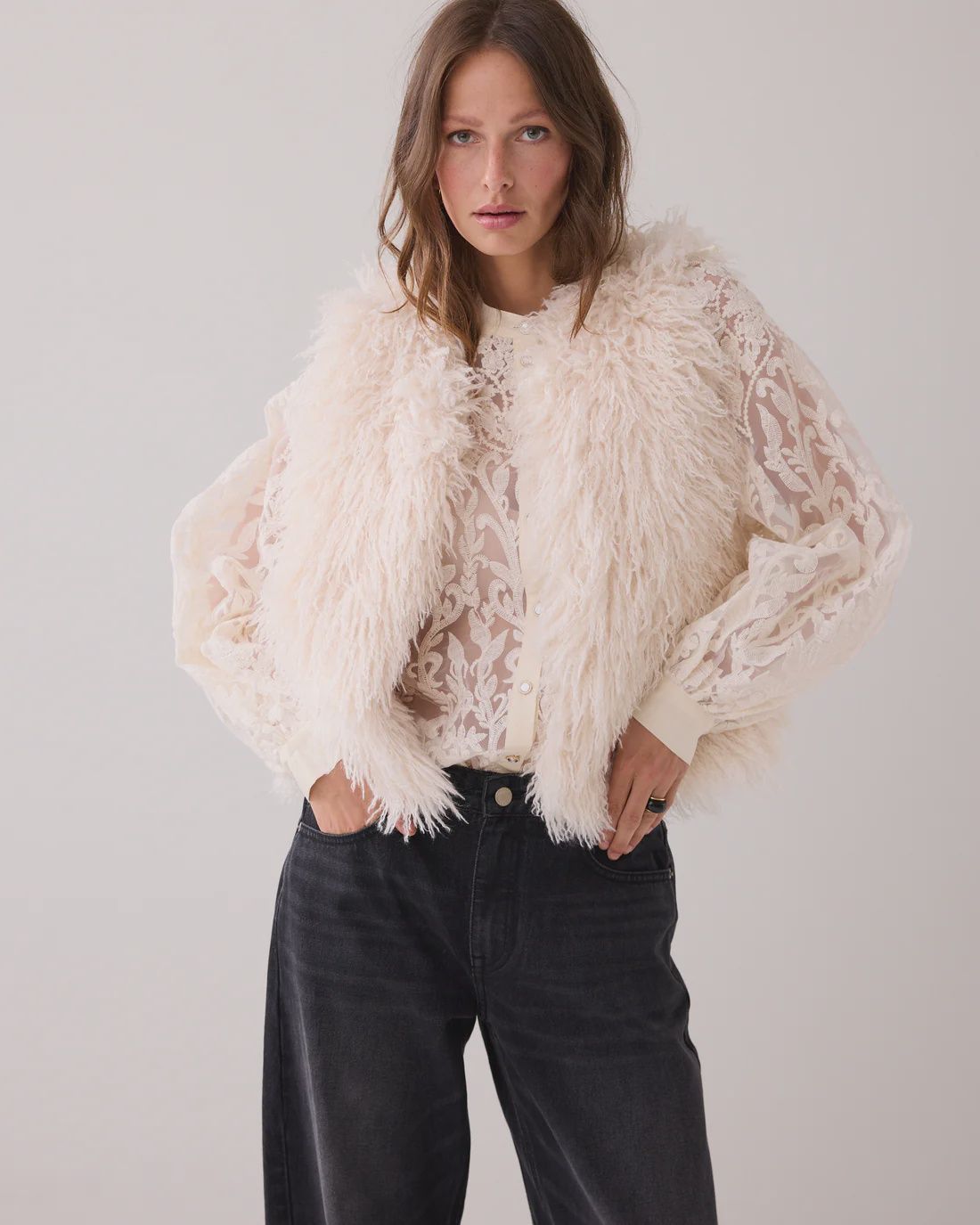 Afghaanse Faux Fur Gilet - Ivory