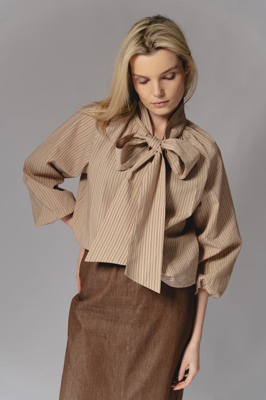 Coco Blouse - Stripe Beige Brown