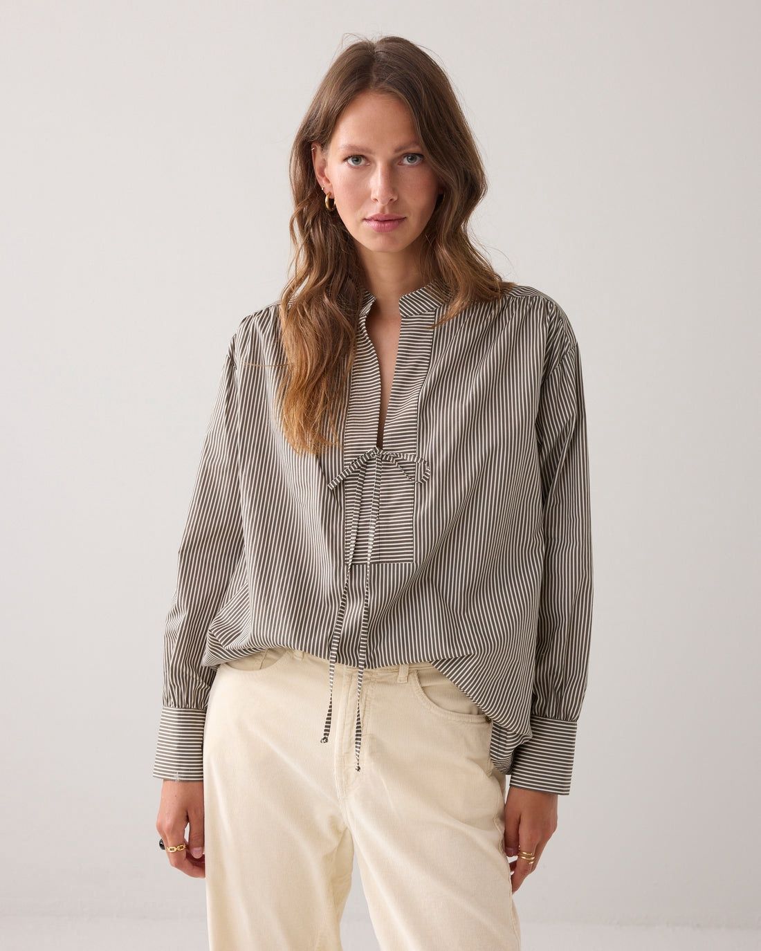 Katoenen Blouse Met Striksluiting