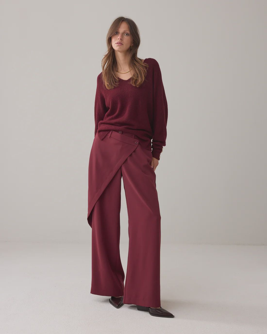 Geklede Broek Met Overslag - Merlot