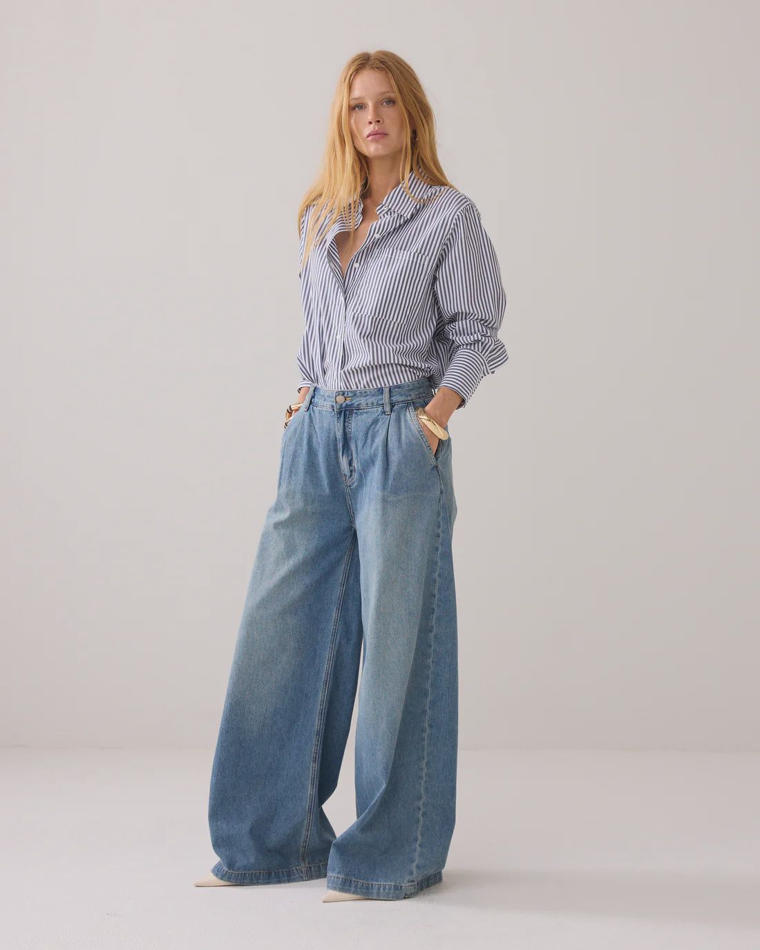 Wide Leg Jeans Vintage Cotton Twill - Denim