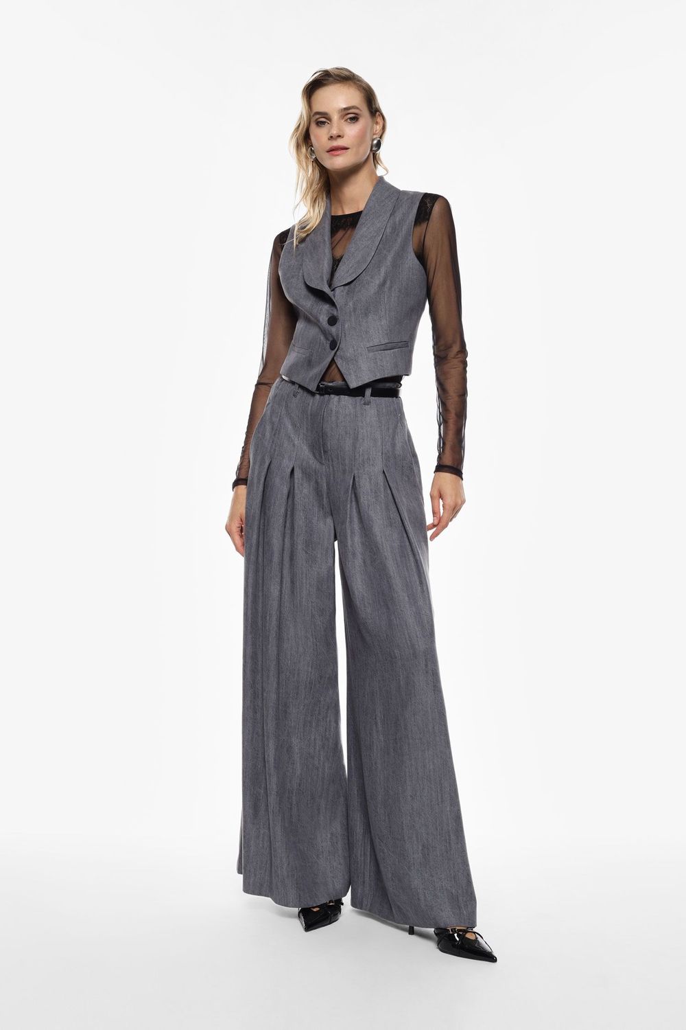 Wijde Broek Met Plooien - Blu Denim