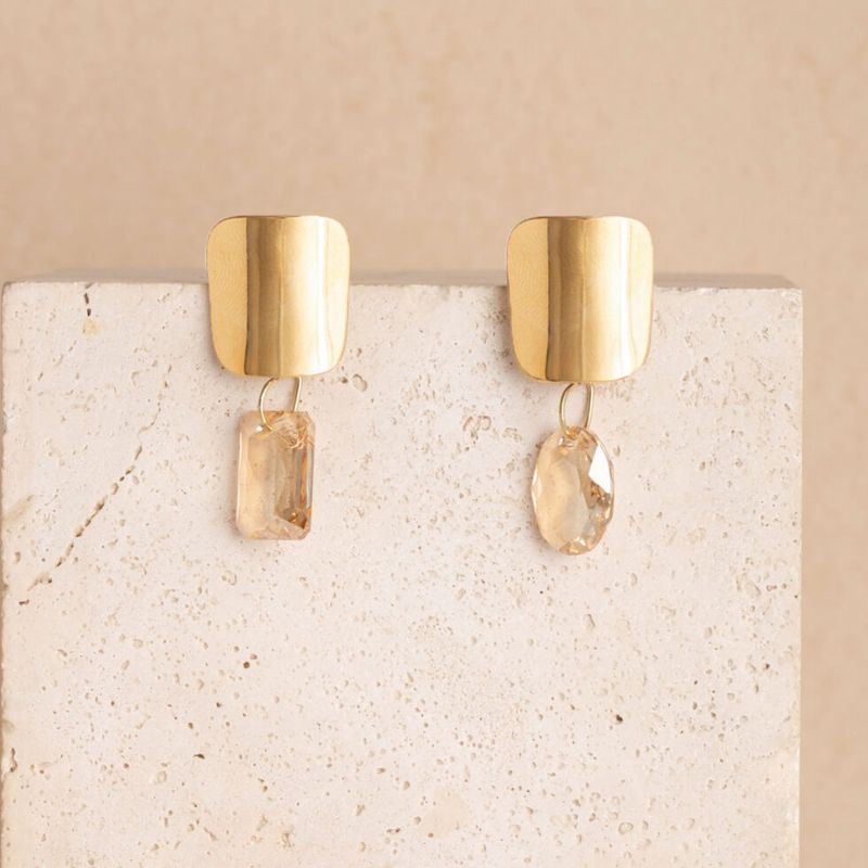 Dolores Gold Stud Champagne Crystals Earrings