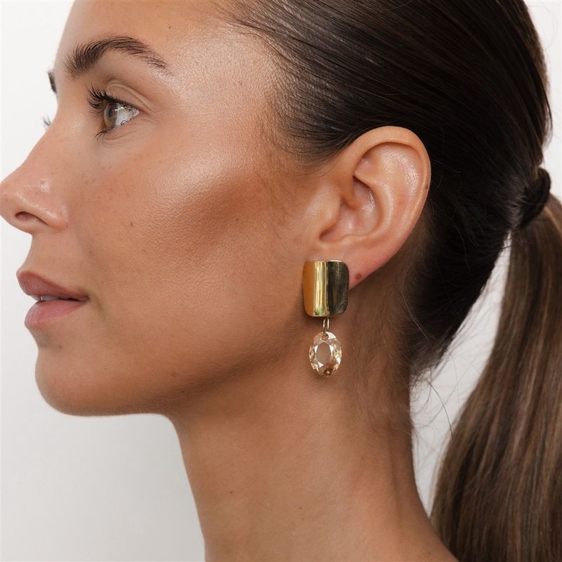 Dolores Gold Stud Champagne Crystals Earrings