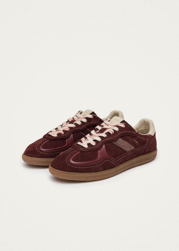 Burgundy Cream Leather Sneakers