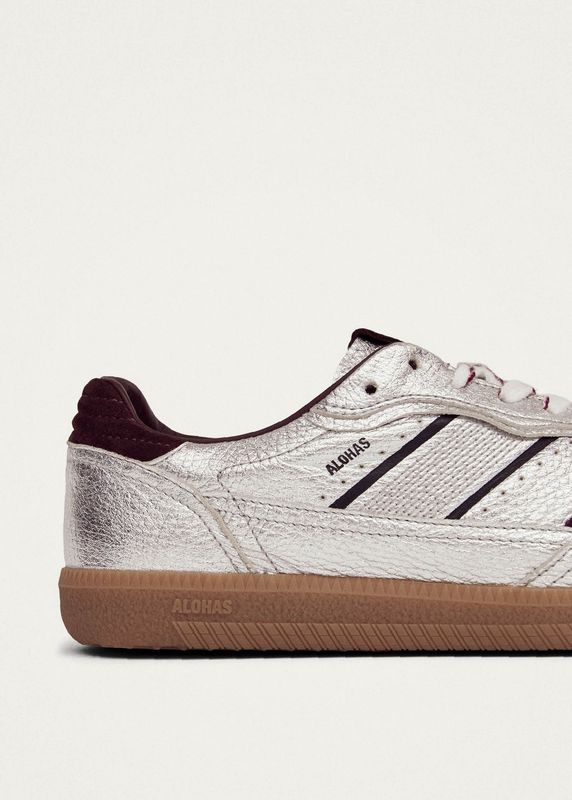 Grain Shimmer Silver &amp; Burgundy Leather Sneakers